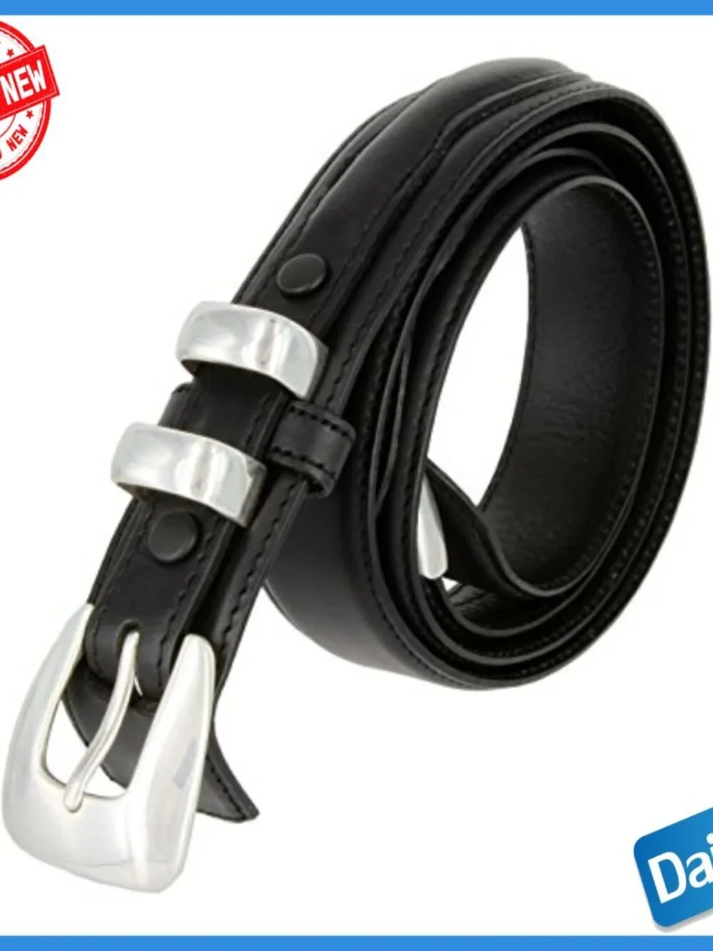 Men's Genuine Leather Belt with Sterling Silver Buckle Size 36